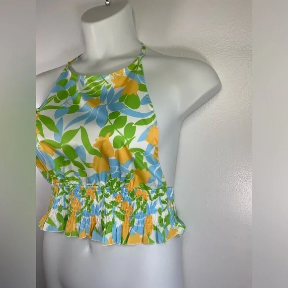 CIDER FUN FLORAL CROPPED SHIRRED HALTER TOP NWT Size XL SKU0451 - Picture 4 of 8